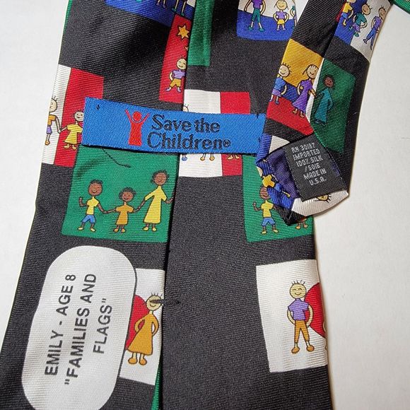 Save The Children Tie Emily, Families And Flags - 100% Silk - Picture 4 of 4